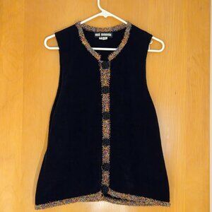 Vtg Ani Barrie Knit Chenille Sweater Vest Womens M Black Retro 80s Artsy Whimsy